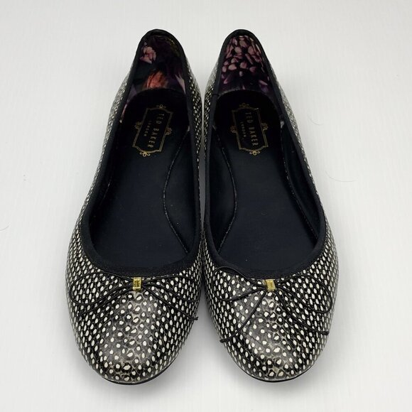 Ted Baker London balletcore bow IMME Textile leather black whiteballet flats s41 - Picture 4 of 9